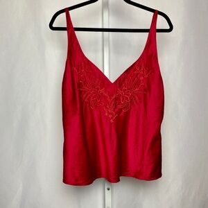 Victoria Secret Womenʻs Red 100% Silk 2 pc. Embroidered Lingerie Set Large
